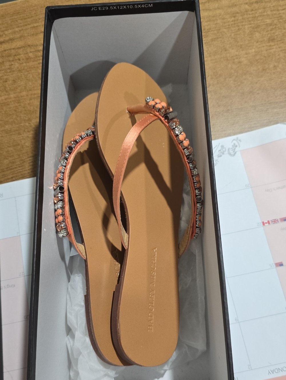 Badgley Mischka Coral Beaded Thong Sandals
